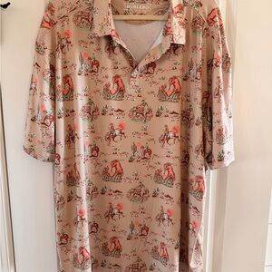 BURLEBO Men's Beige Western Graphic Polo